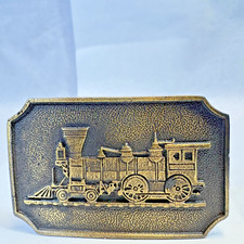 Brass Locomotive Belt Buckle Train Railroad Railway Freight Rail 1970s Vintage c