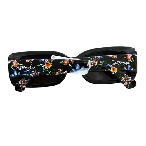 Ed Hardy logo sunglasses black square frame floral women NWT - Picture 4 of 9