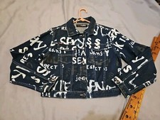 Vintage Fubu Jacket Womens Xl Blue Crop Denim Button Dark Wash Aop 90s Y2k Top