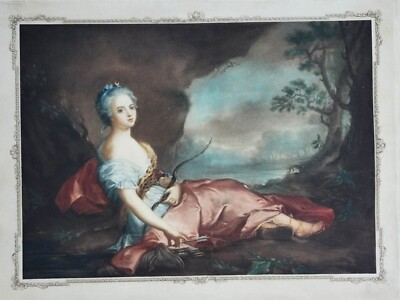 Antique Lithograph 18th century Lady after Madame Adelaide En Diane