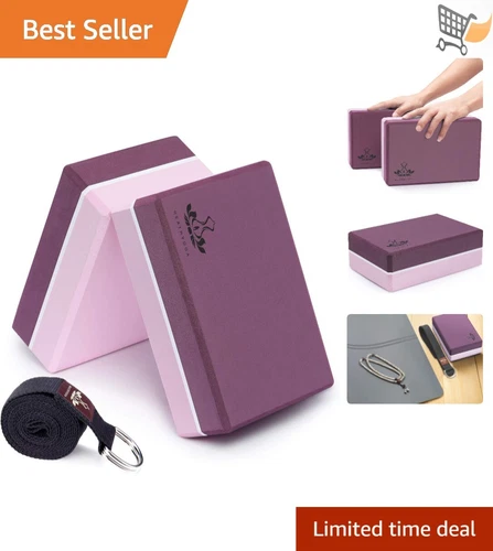 Yoga Blocks 2 Pack with Strap High Density EVA Non-slip Support Deepen Poses