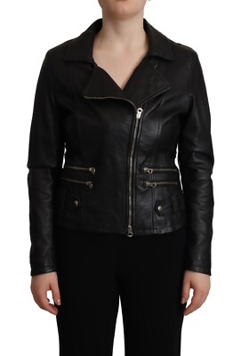N49 INSIDE Jacket Black Leather Long Sleeves Biker Coat IT44
