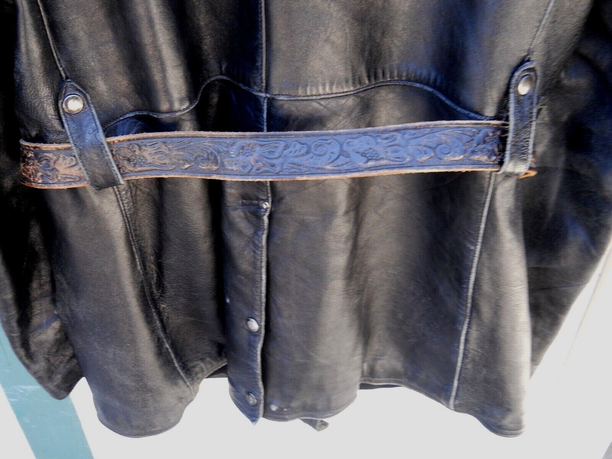 VINTAGE 60'S MEN'S BLACK HEAVY BUTTON LEATHER SPORT COAT SZ XLG