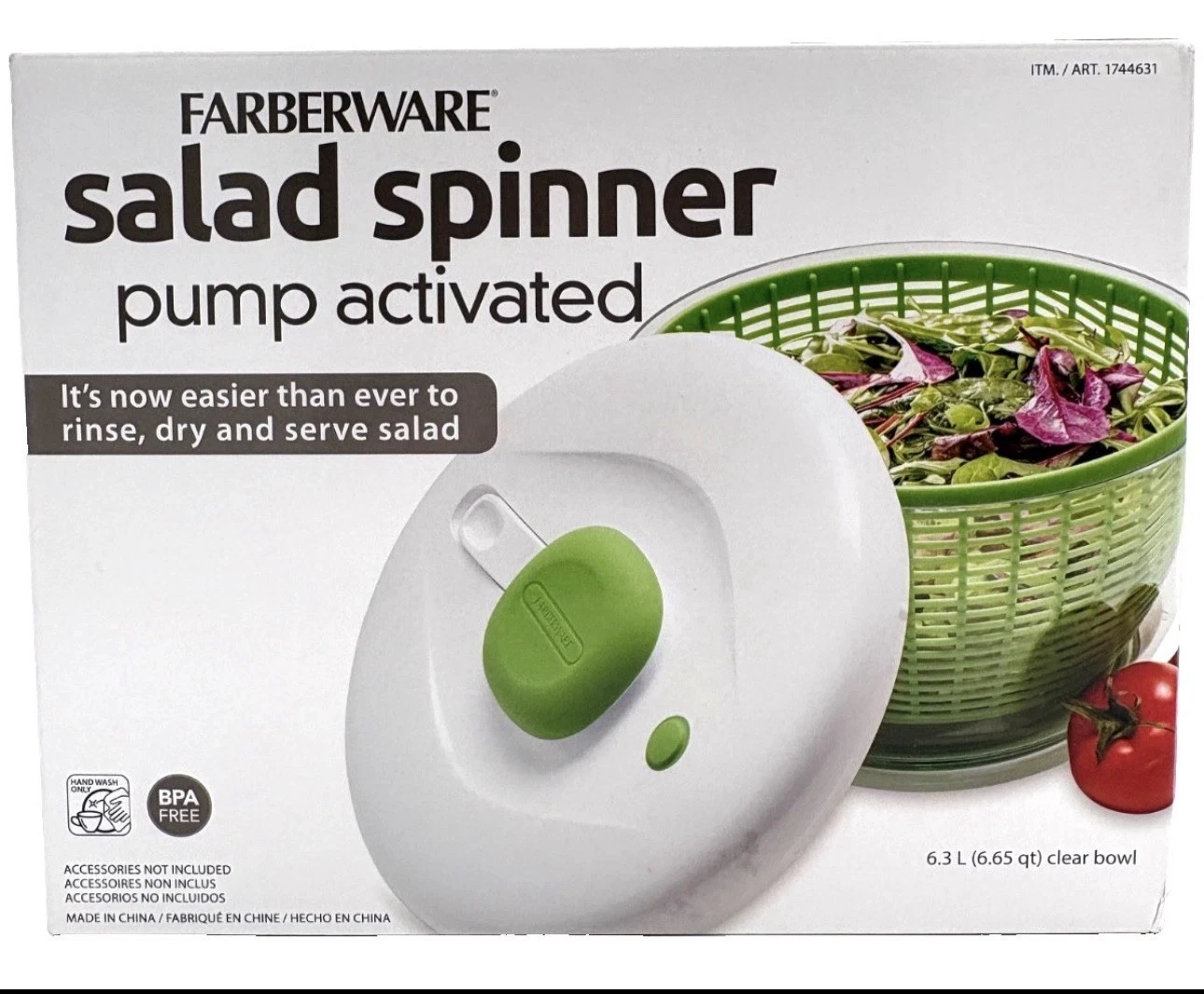 Farberware Salad Spinner 6.3L Pump Activated Large Capacity-NEW