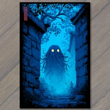 POSTCARD Flying Ghost Glowing Eyes Halloween Cute Spooky Spirit