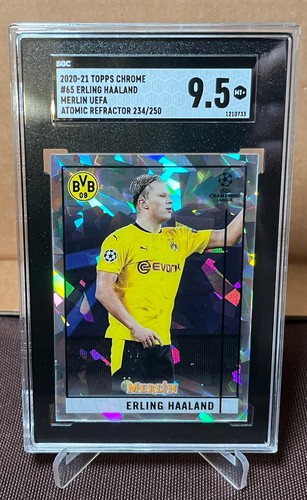 2020-21 TOPPS MERLIN #65 - ERLING HAALAND - ATOMIC REFRACTOR /250 - SGC 9.5