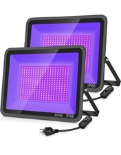 2 Pack 300W LED Black Flood Light, Outdoor with Plug and Switch, IP66