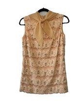 VTG 60  s Jack Bryan Apricot Lace,Sequin and Bead Cocktail Mini Dress Mod Style S