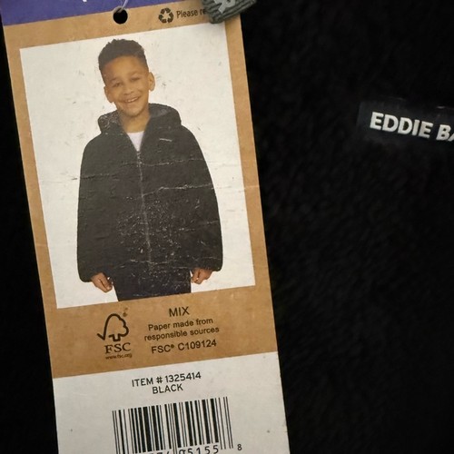 Eddie Bauer Kids Black Hooded Reversible Jacket NWT Size Large 14/16 - Picture 3 of 6