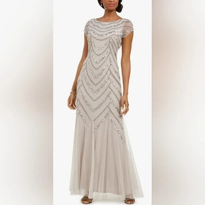 Adrianna Papell Women's Embellished Godet-Inset Gown, Marble Taupe, 4-8