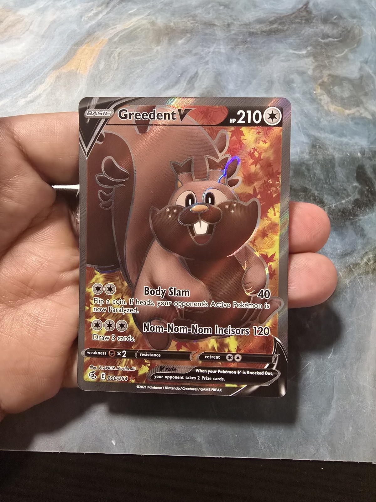 Pokemon Greedent v Full Art Holo Card 256/264 Swsh08: Fusion Strike NM Condition