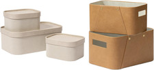 Set of 3 Light Grey Storage Baskets with Leather Lids