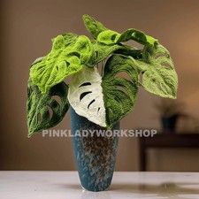 Handmade Crochet Monstera Dried Artificial Flower Leaves White Green