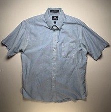 Stafford Blue Striped 17 Regular Fit Men's Short Sleeve Button Dress Shirt