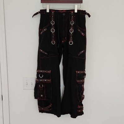TRIPP NYC Unisex Wide-Leg Cargo Pants Black w/ Red Stitch, Straps D-Rings S(32'')