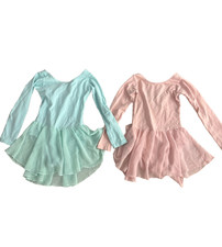 2 PC GIRLS DANCE DRESS WITH SKIRT LONG SLEEVE BALLET CLASSIC TEAL PINK SIZE 6-7