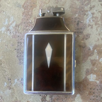 metal cigarette case with built in lighter Vintage Metal Cigarette Case with Built-In Lighter, Brown Silver Diamond  Design
