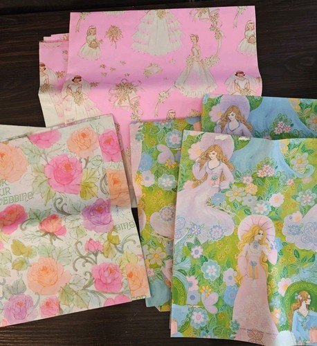 VTG 60s Wrapping Paper Craft Lot, Pinks, Greens, Bridal, Wedding, Ephemera