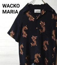 WACKO MARIA Hawaiian Aloha Shirt Black Tiger Rayon Size M Used from Japan