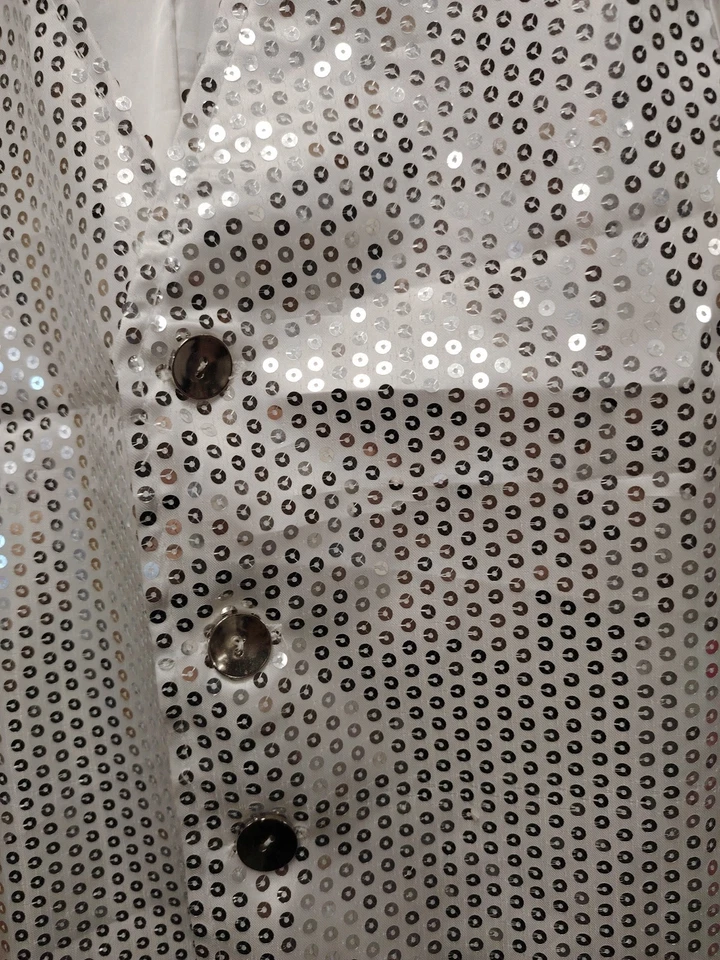 Silver & White Sequin Waistcoat S/M Mens Showman Performer Magician Christmas - Image 3 of 4