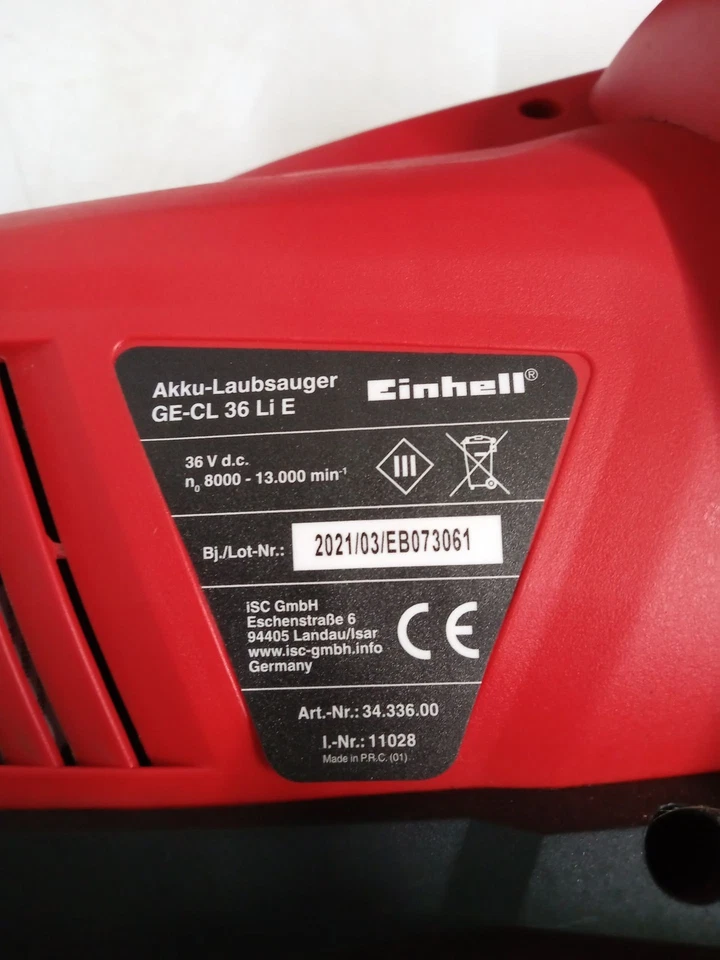 Aspirafoglie a batteria Einhell GE-CL 36 Li E-Solo - incompleto - Immagine 4 di 4