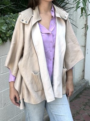 Neiman Marcus O/S 100% Cashmere Felt Hooded Cape Lux Poncho Zip