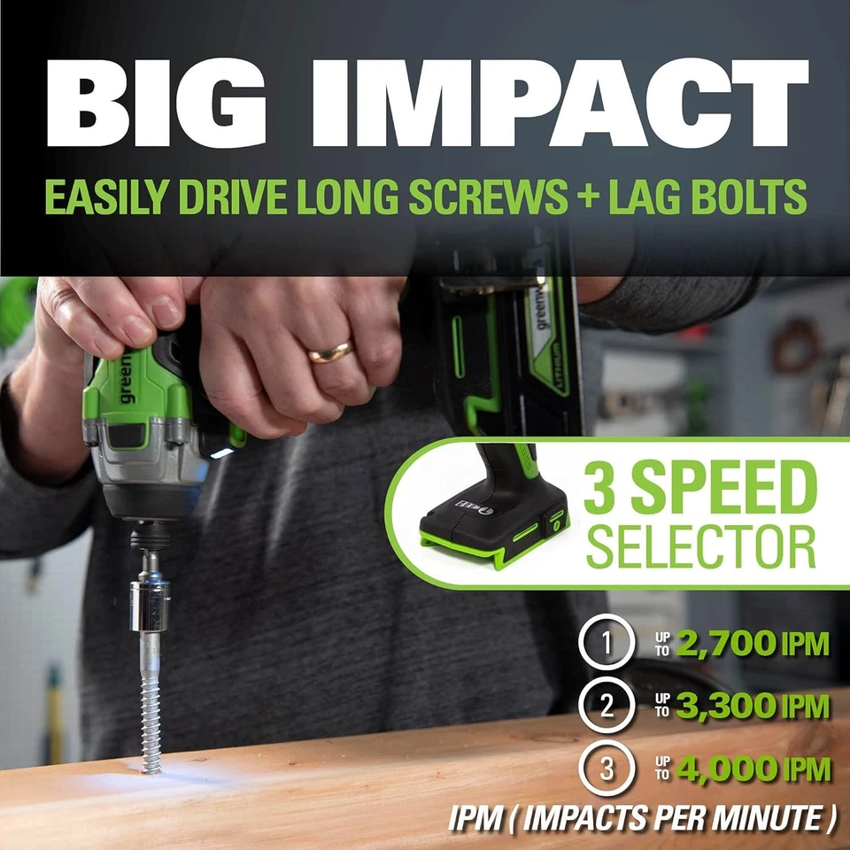 Greenworks 24V Brushless Drill/Impact Driver Combo Kit 2x Batteries w/ Tool Bag - Image 3 of 3
