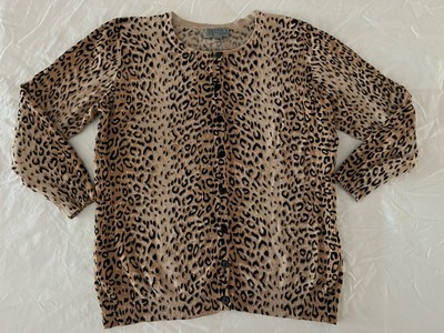 Joseph A Animal Print Sweater Women s Size Small Button Front Crew Neck Sweater