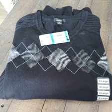 Alfani Sweater Mens XL Black Blue Crew Neck Knit Pullover Cotton new with tags