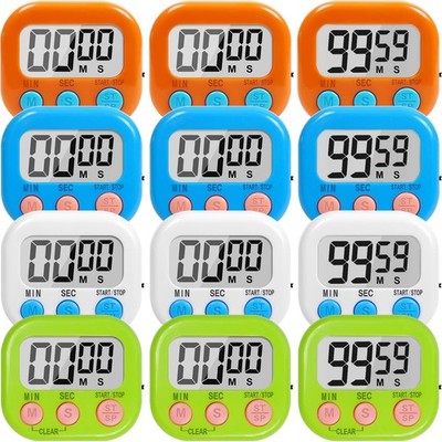 12 Pack Digital Countdown Timers with Loud Alarm & Large LCD Display for Classro