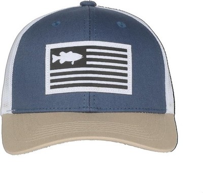 Outdoor Cap Americana American Flag Fish Trucker Hat, Blue Front White Mesh