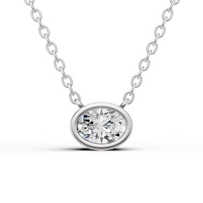 14K White Gold 0.75CT Lab Grown Oval Shape Diamond Solitaire Pendant