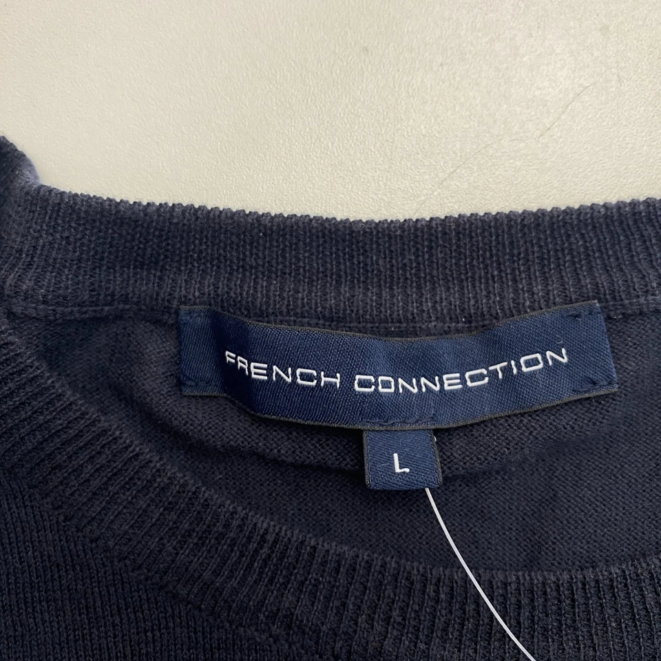 FRENCH CONNECTION Uomini Maglione Blu Navy A Collo Giro Size L - Immagine 4 di 4