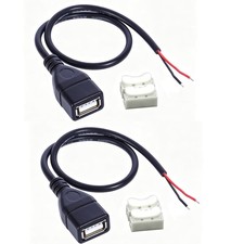 2PCS USB 2.0 Female Pigtail Cable, 2 Pin 20AWG 0.3M/1FT Bare Wire Open End DIY