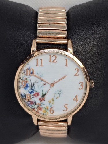 Elegante Damenuhr rundes florales Zifferblatt roségoldfarben erweiterbares Band 05 - Bild 5 von 8