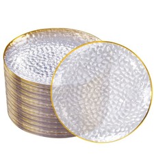 100 Pcs Gold Plastic Plates - 10 inch Clear Gold Dinner Plates Plastic Plates...