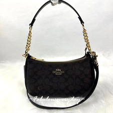 Coach Teri Shoulder/Crossbody Bag Signature Canvas/Gold/Walnut/Black CV933 NWT