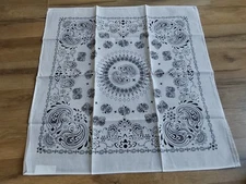 Trainmen Paisley White Cotton Bandana Headwrap Square 21.5"
