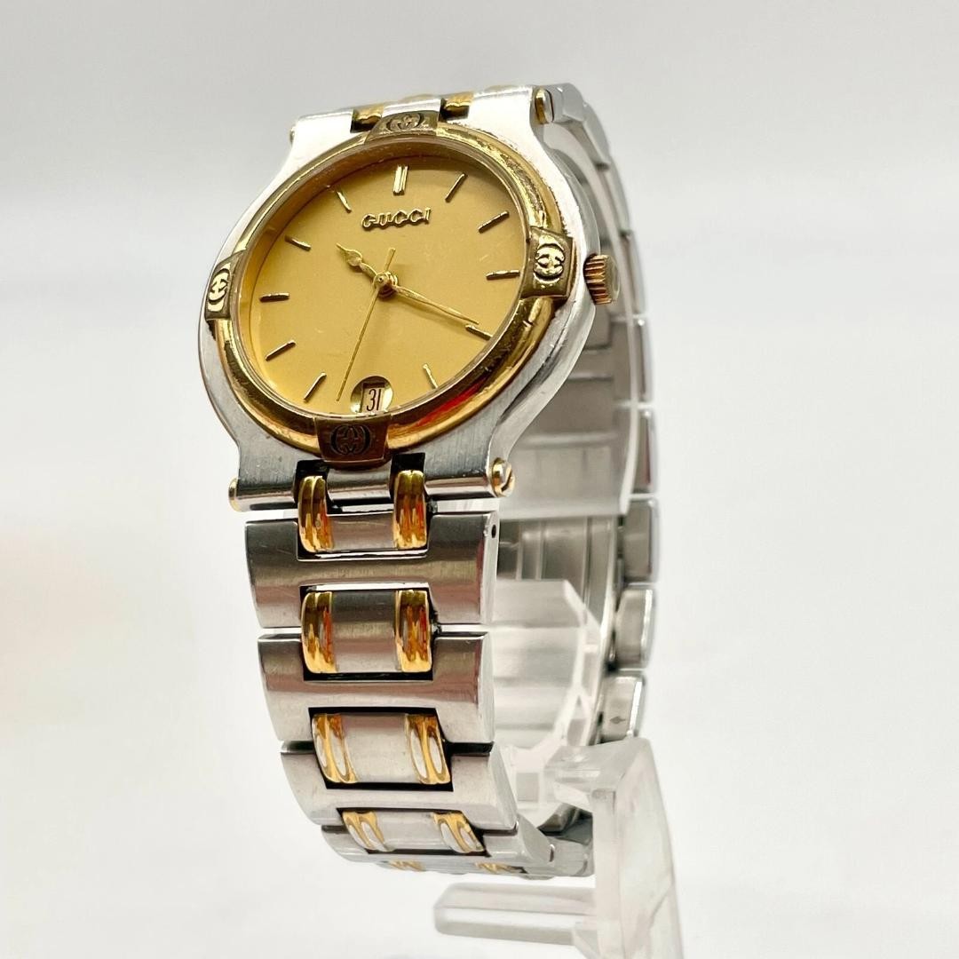 GUCCI 9000M 33mm Watch Quartz Mens Gold Dial Silver Old GUCCI