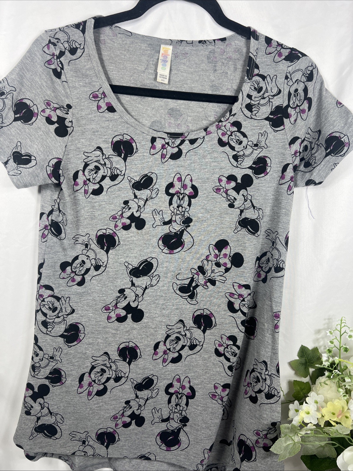 LULAROE~Irma gray DISNEY MINNIE MOUSE tunic shirt top~women's size Xxs
