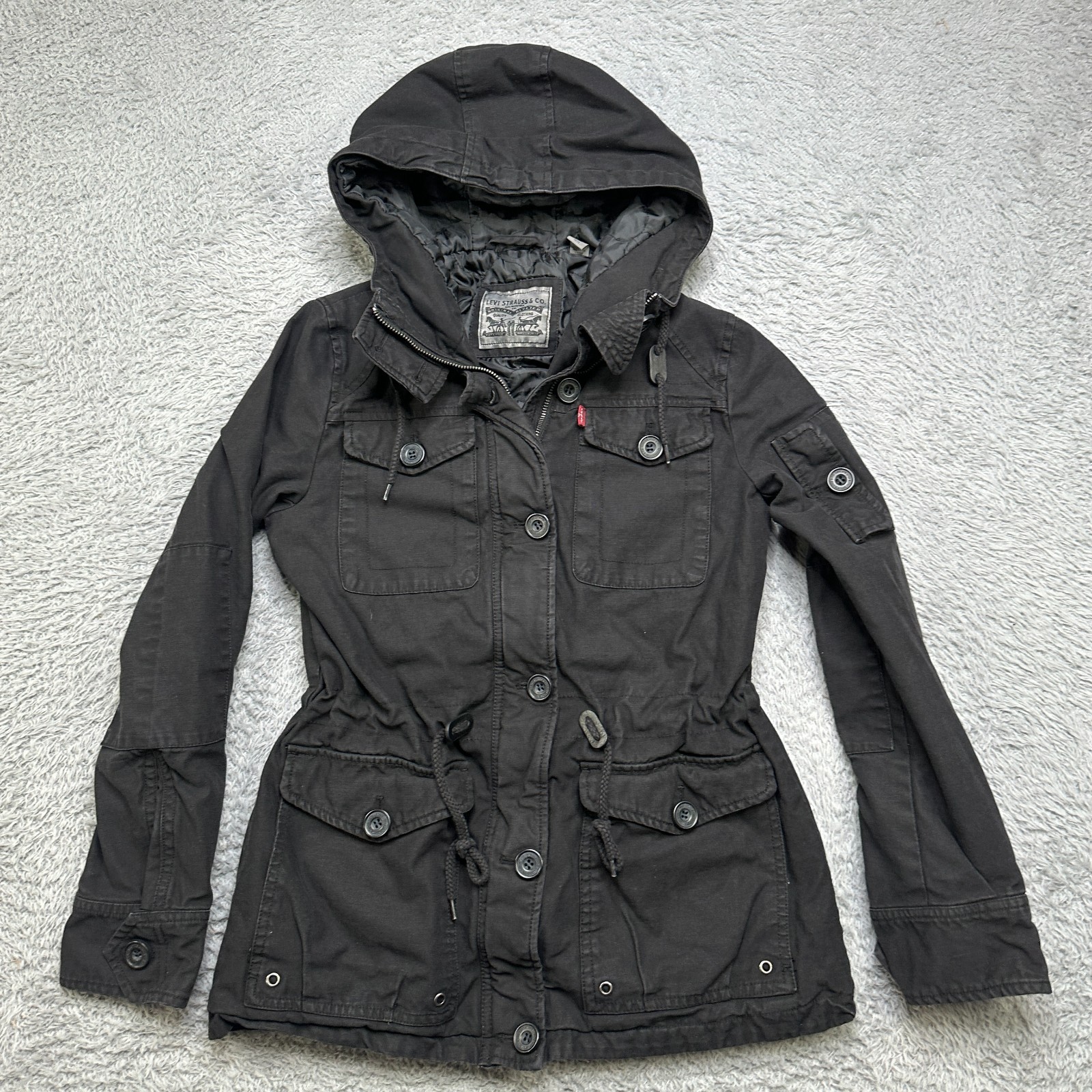 Levis Jacket Womens S Black Zip Button Hooded Insulated Coat