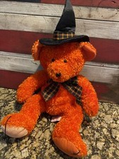 Russ Berrie Halloween 15  Plush Hocus Orange Teddy Bear with Witch Hat