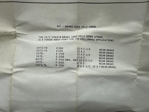 NOS Ford D9TZ-2A094-A Brake Shoe Hold Down Kit – Fits F250 F350 E250 P350 - Picture 5 of 6