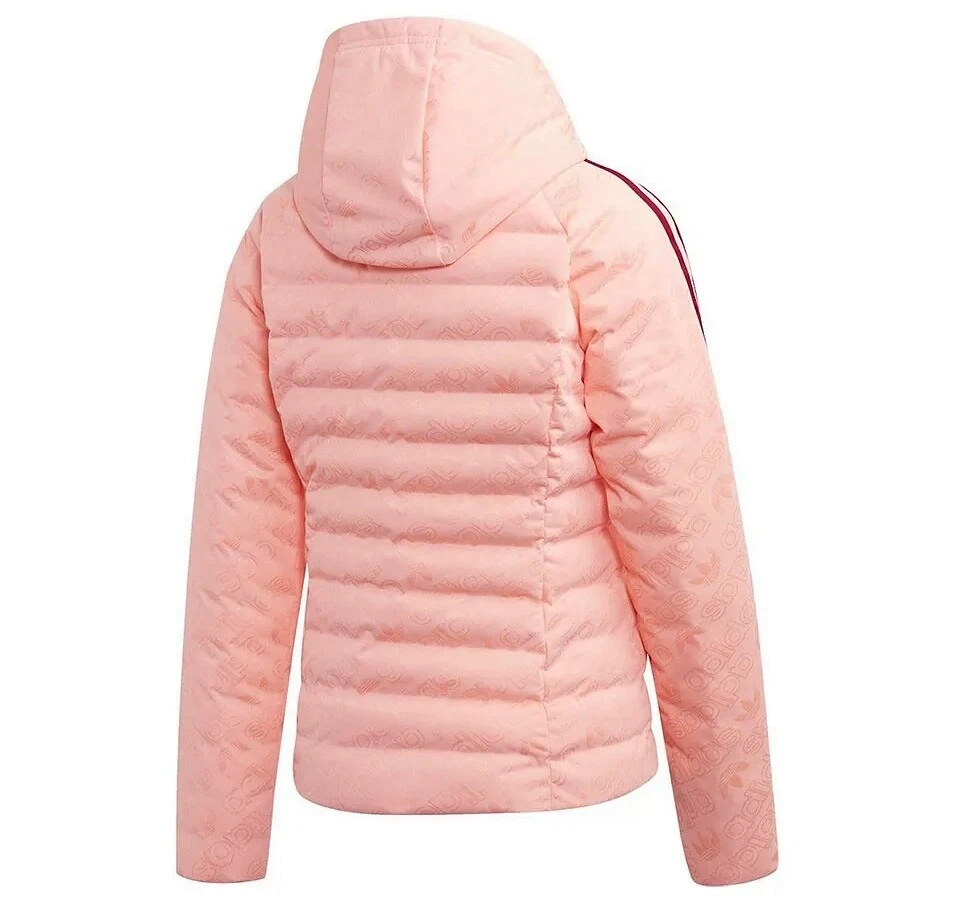 Adidas Ladies Winter Jacket Trefoil Logo Quilted Jacket Parka Coral Pink XS S