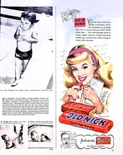 Original Vintage Old Nick Candy Ad: Out to Munch, Career girl, Bit o honey