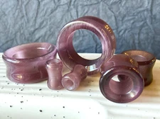 PAIR  Purple Cat Eye Stone Double Flare Tunnel Earlet Plugs Gauges