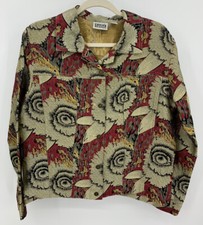 Vintage Chico's Design Button Front Floral Jacket Size 1 Rayon Silk Blend