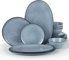 Ocean round Plates and Bowls Sets, 15-Piece Dinnerware Sets for 4, 3 Pcs Oval Se