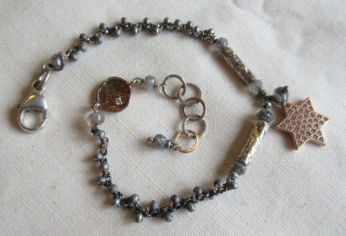STERLING SILVER LABRADORITE BEADED STAR CHARM BRACELET 7.5-8" 925 6.04g (26608) - Picture 8 of 10