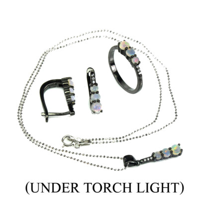 925 Sterling Silber Runde Feuer Opal Natürlicher Edelstein Schmuck Sets